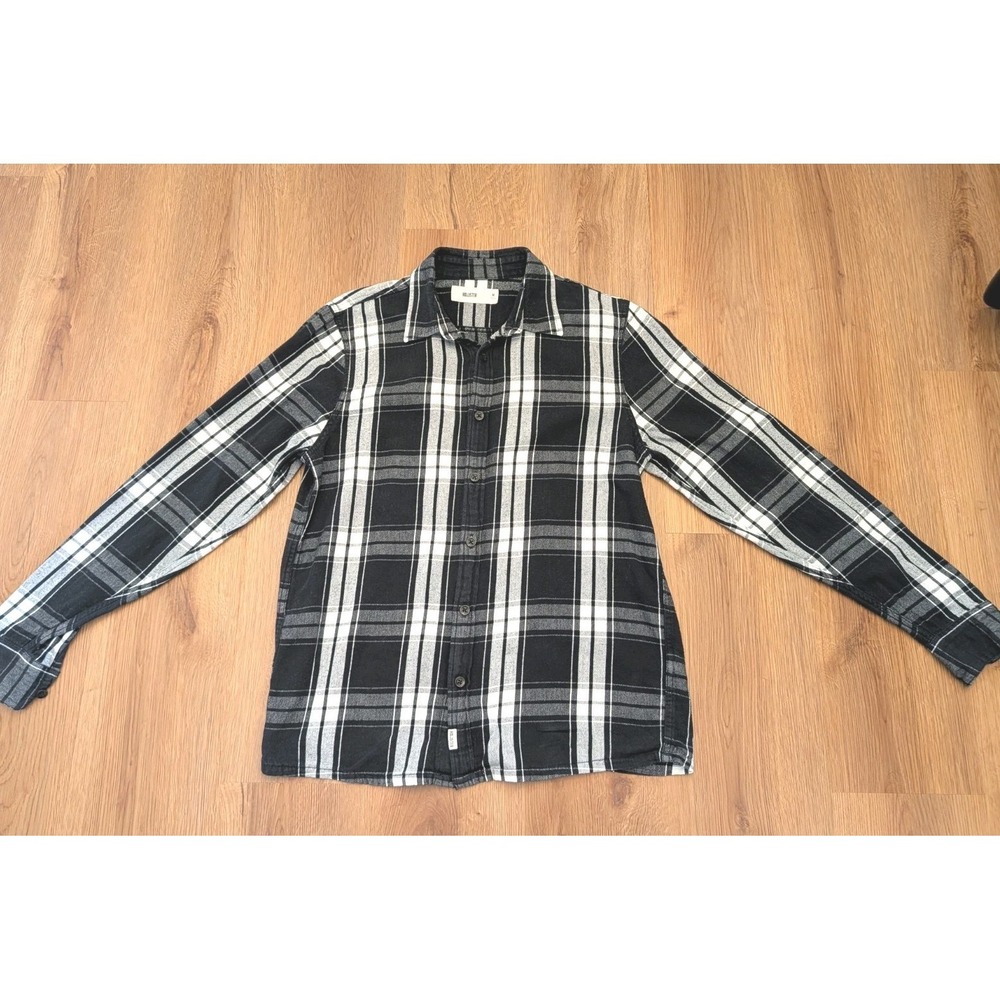 Hollister Womens Black & White Plaid Flannel Shirt Oversize Med Grunge Bikercore